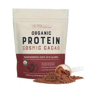 Live Conscious Organic Pea Protein Powder – Cosmic Cacao Chocolate Flavor – Best Natural Flavor