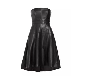 En Saison – Dawn Faux Leather Bustier Midi-Dress